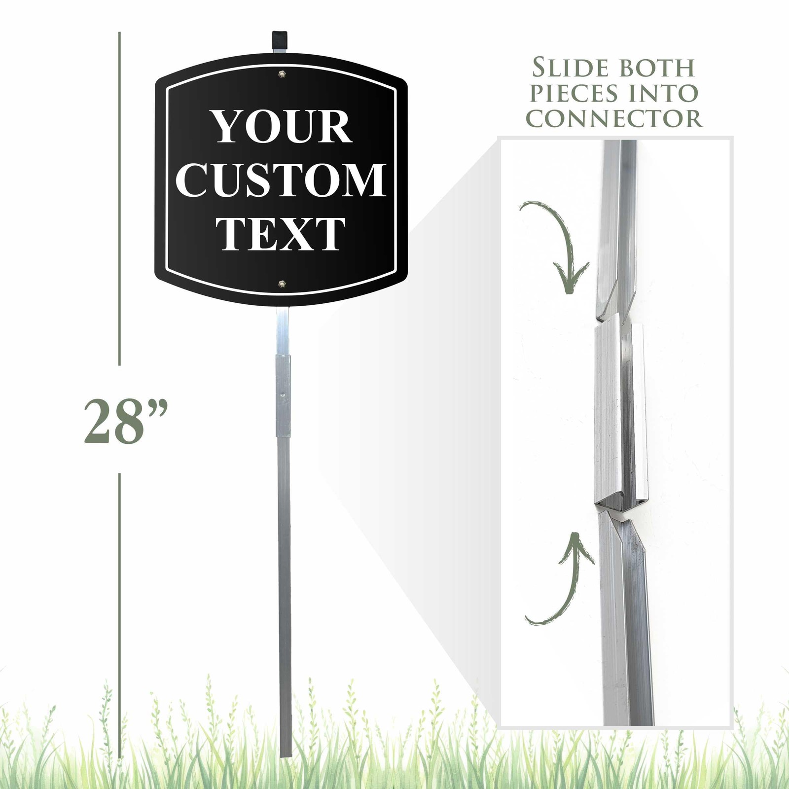 Custom Reflective Aluminum Yard Sign 10×28 Black with 28″ Stake