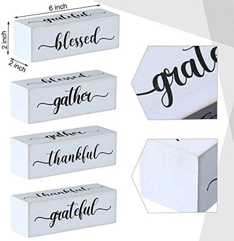 Four-Sided Wooden Block Decor Rustic Inspirational Tabletop Sign with Blessed, G