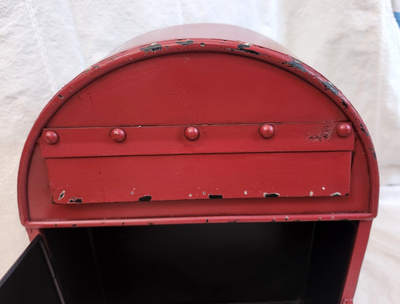 Red Metal Mailbox Vintage Style Rustic Wall Hanging or Table Decor