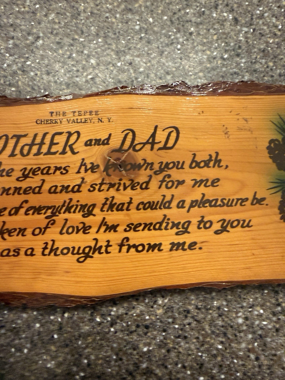 VTG Rustic Handcrafted Mother and Dad Plaque Sign Souvenir CherryVally NY9.5”x4”