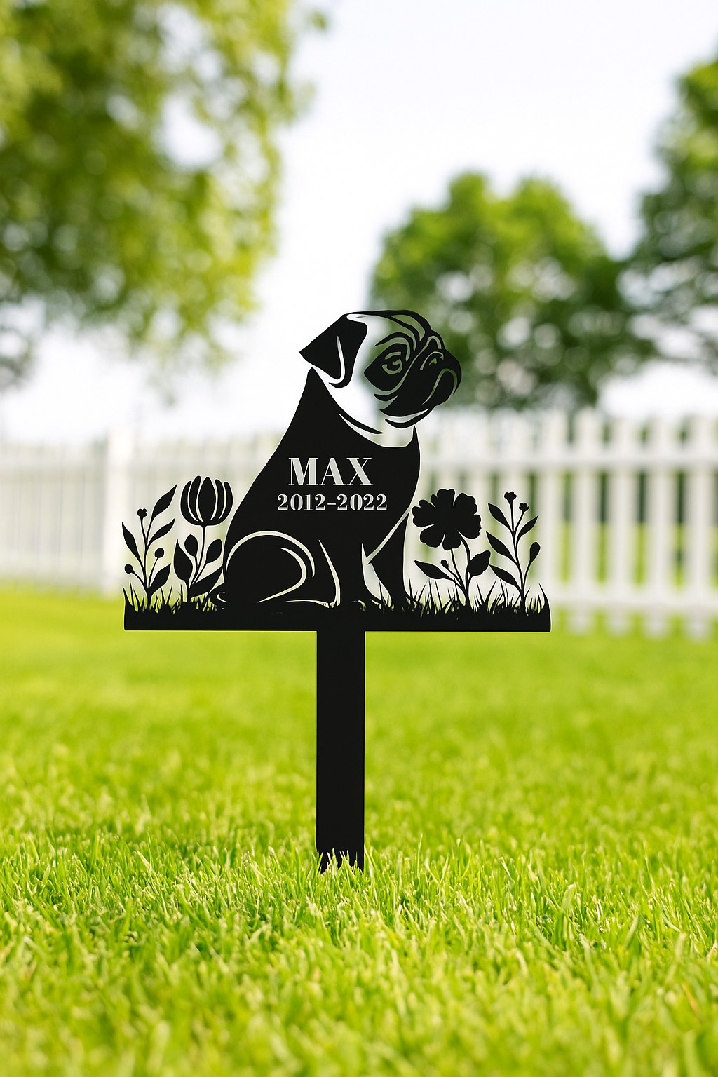 Personalized Dog Memorial Stake, Pug Lover Metal Stake, Sympathy Grave Marker