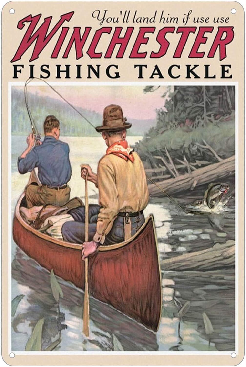 Bar Vintage Retro Metal Tin Sign Winchester Fish and Tackle Rusty Look