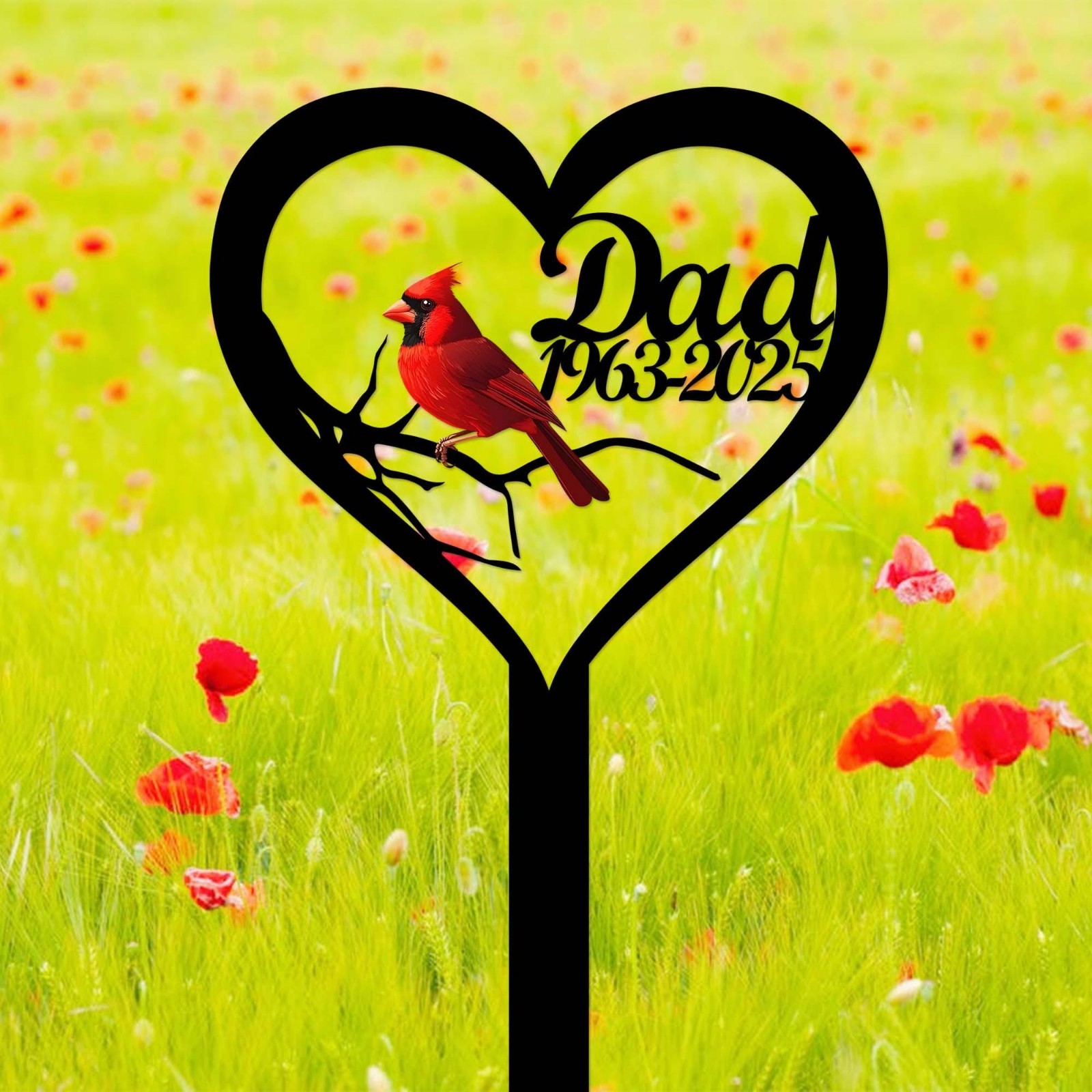 Personalized Cardinal Memorial Garden Stake, Custom Dad Remembrance Yard Sign