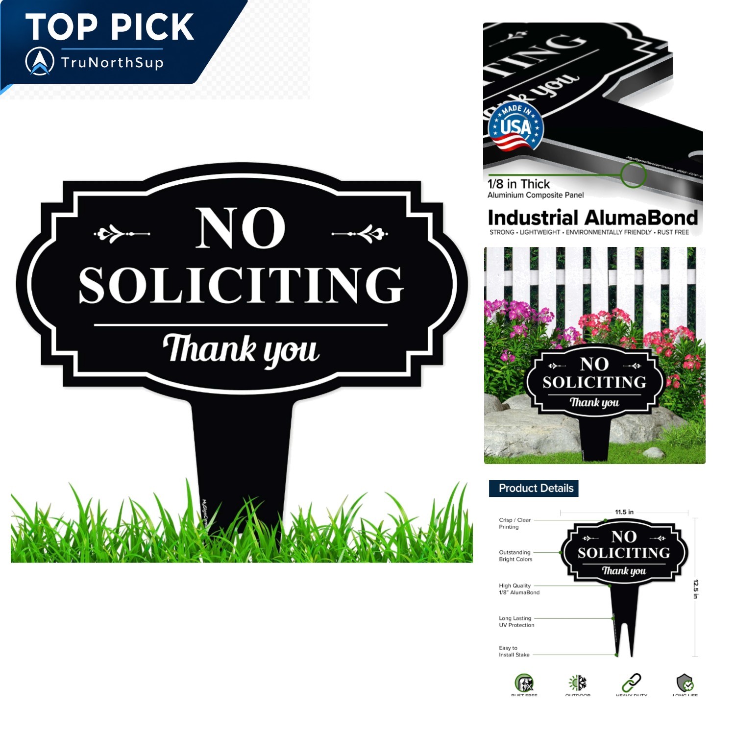 No Soliciting Yard Sign 11×11 Inches Aluminum No Fade Rust Free Made in USA