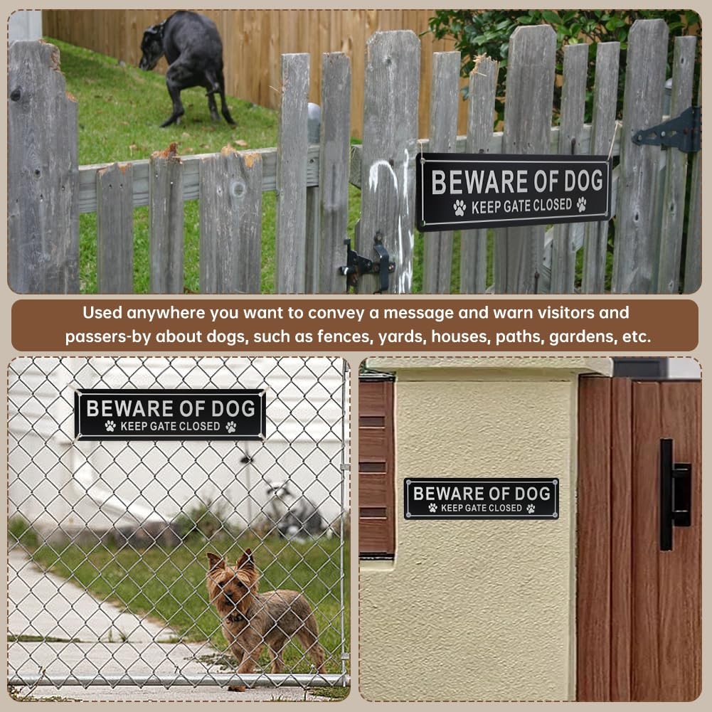 Beware of Dog Sign Keep Gate Closed, 2 Pack Rust Free Aluminum Dog on Premises S