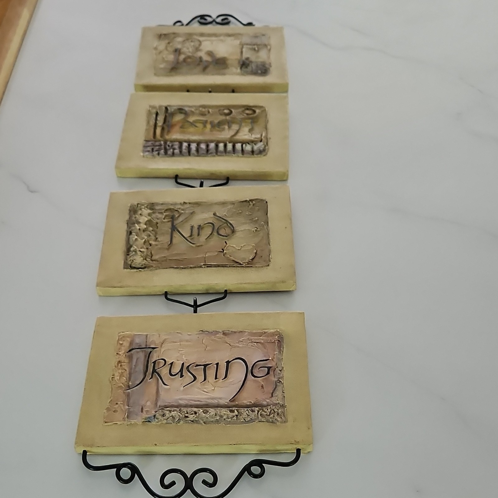 4pc Inspirational Word Wall Plaque Set Resin Beige/Brown Love Patient Kind