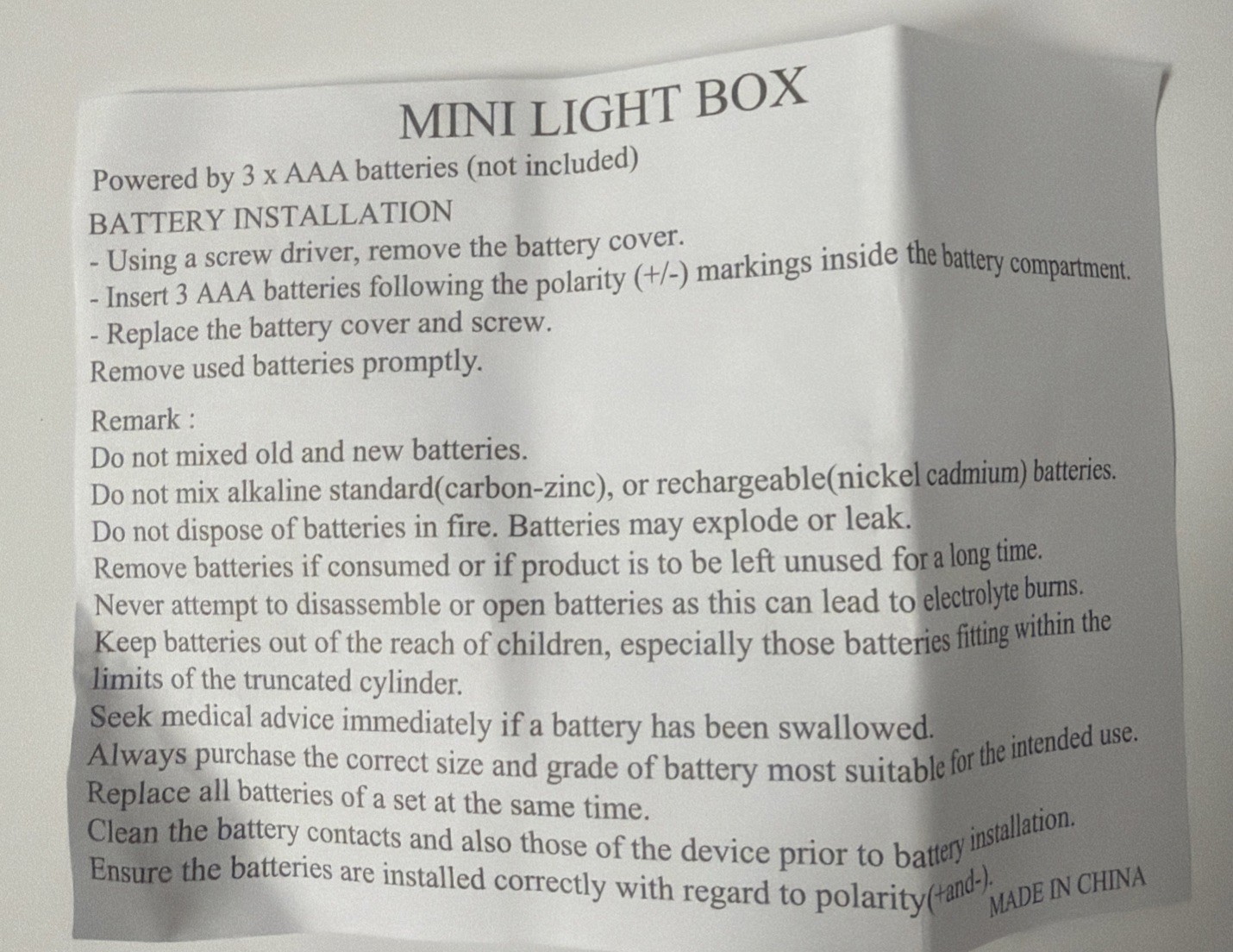 New Mini Light Box, 3 Line 4”x6” AAA Battery Operated, A6 Size Cinema Style