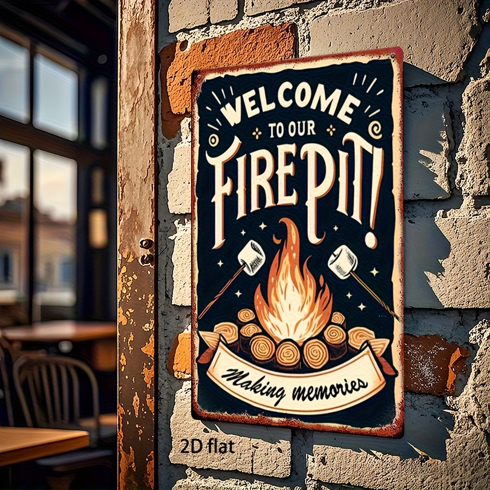 Vintage Welcome To Our Fire Pit Metal Sign Rustic Outdoor Camp Decoration Gift