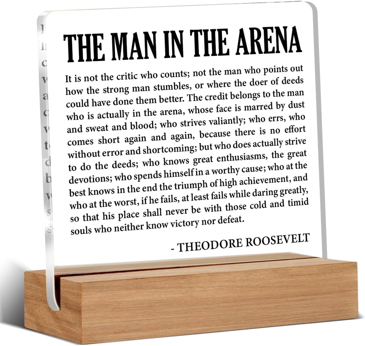 Motivational Desk Decor Inspirational the Man in the Arena Acrylic Plaque Sign W