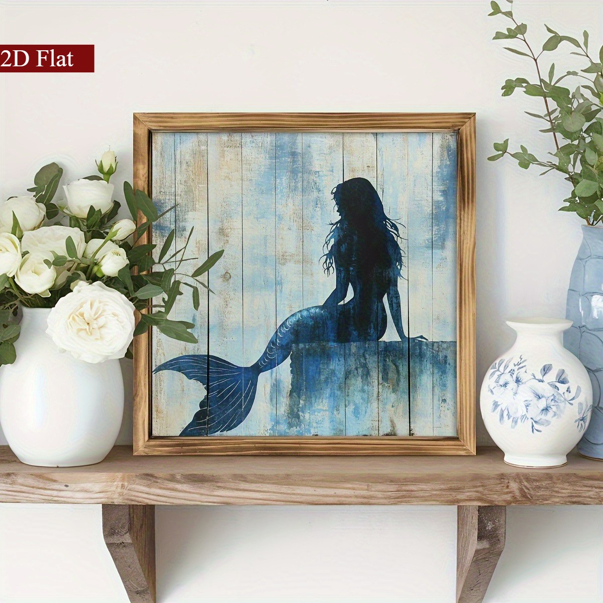 Mermaid Silhouette Wooden Sign Rustic Vintage Coastal Decor for Bathroom Gift