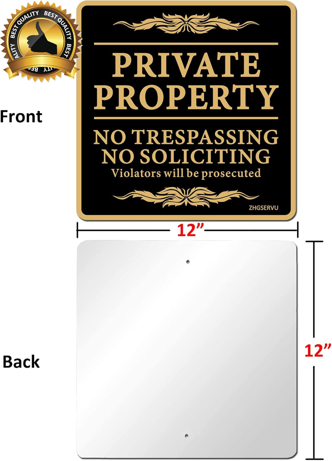 SERVU No Trespassing Signs Private Property No Soliciting Warning Sign 12” X 12”
