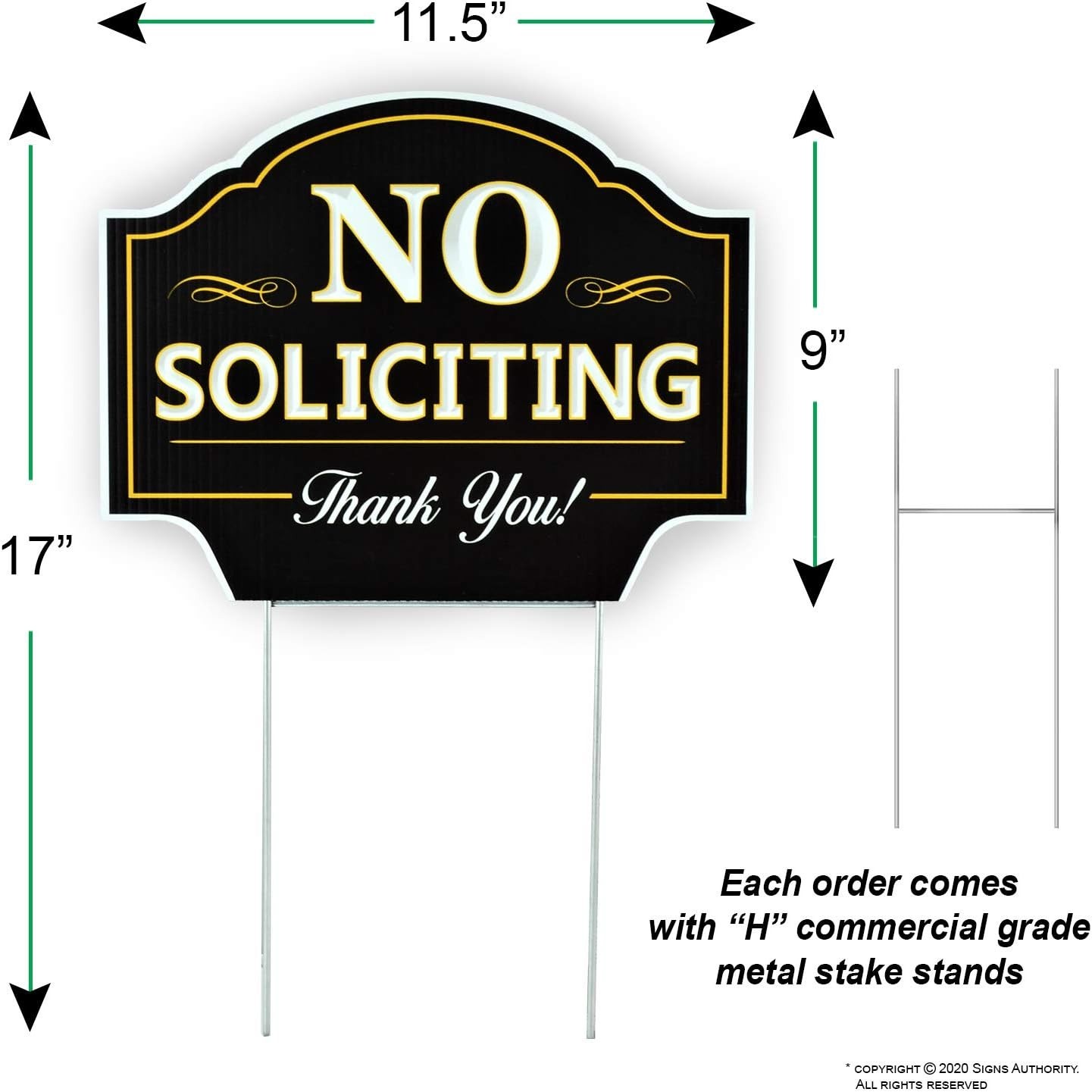 Contemporary No Soliciting Yard Sign – 11.5″x9″ with H-Stake for Stylish Homes