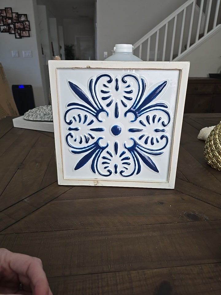 Navy Blue White Metal And Wood Wall Hanging Decor Modern Cottage
