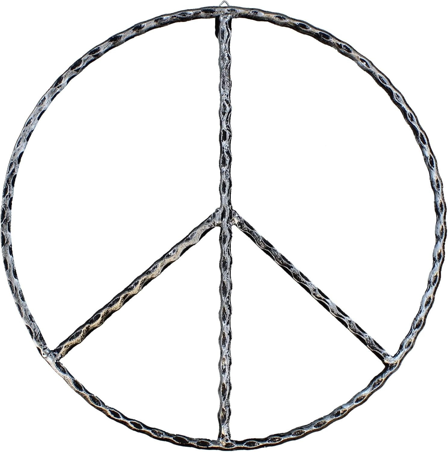 Large Metal Peace Sign Wall Decor Art – 16″ Rustic Hippie Plaque