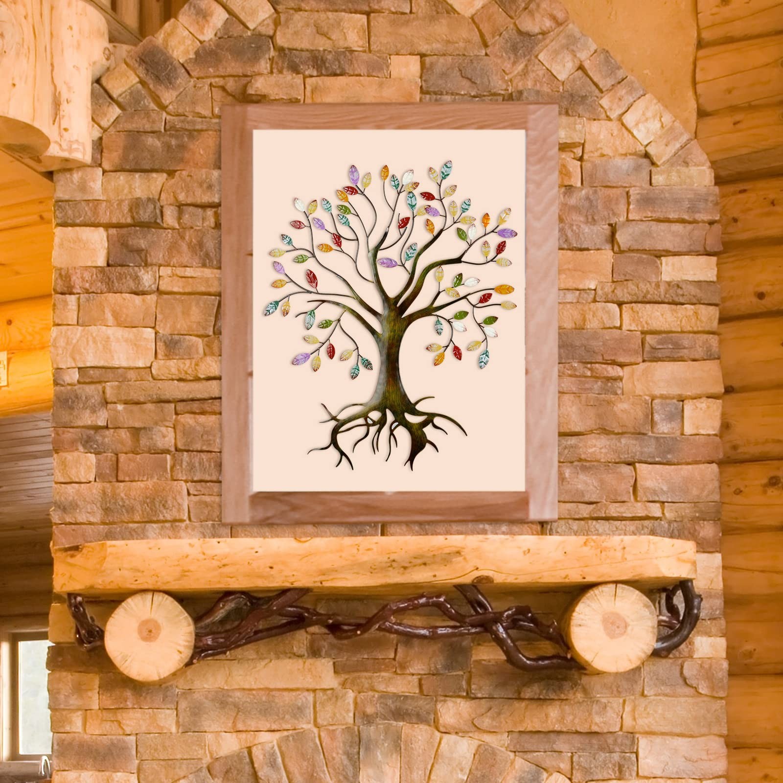 Metal Tree Wall Sculpture Gold Tree Home Decoration Multi Colored Leaf Art Handc
