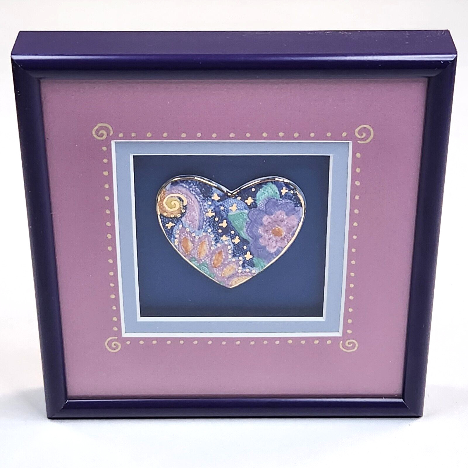 Kindred Heart Handmade Ceramic Heart in 6.5″ Square Purple Frame Made in Oregon