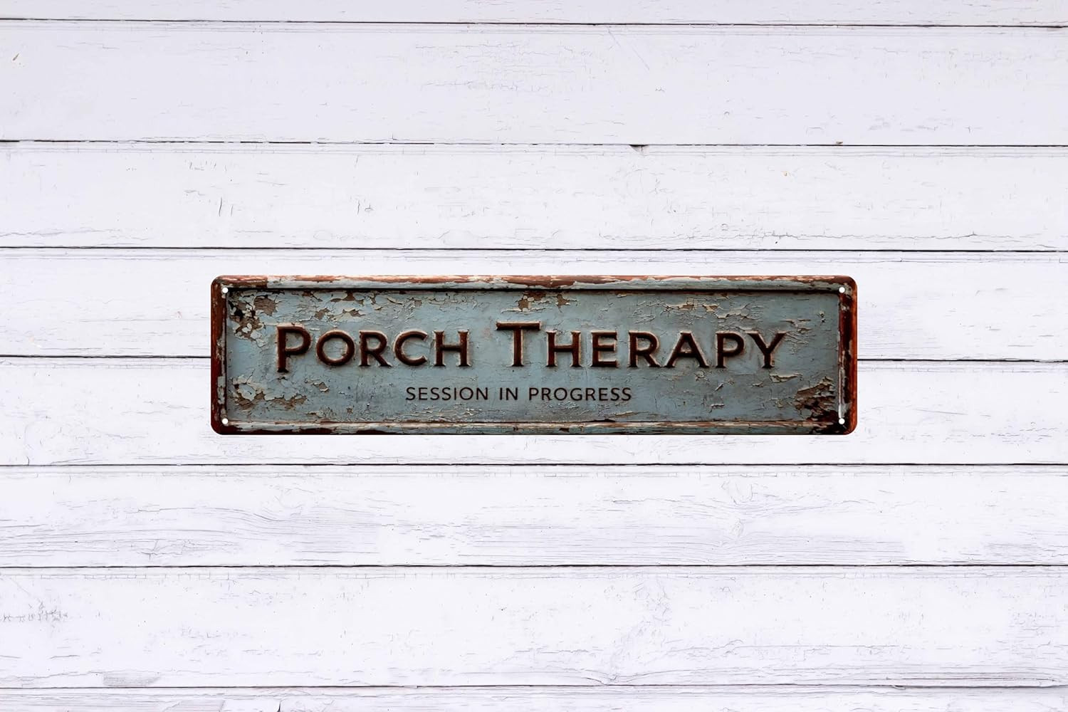 Metal Porch Therapy Sign 4×16 In Vintage Metal Wall Art Plaque for Home Decor Ba