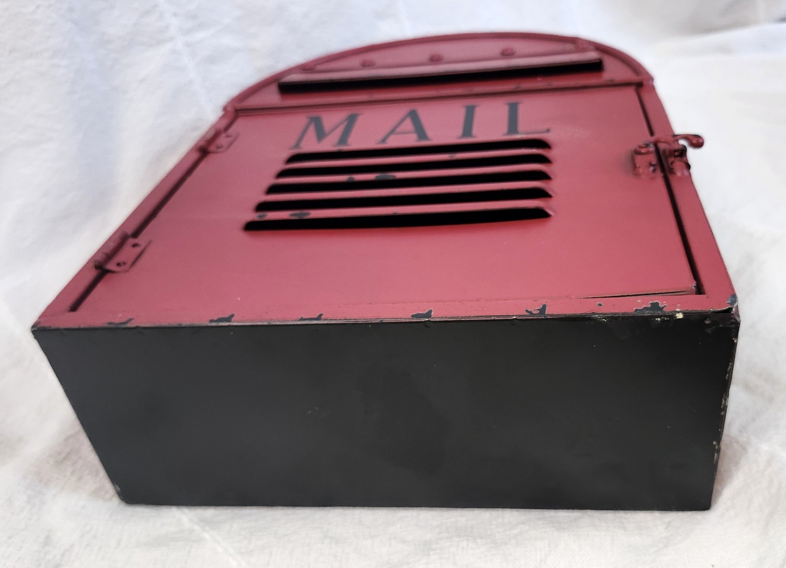Red Metal Mailbox Vintage Style Rustic Wall Hanging or Table Decor