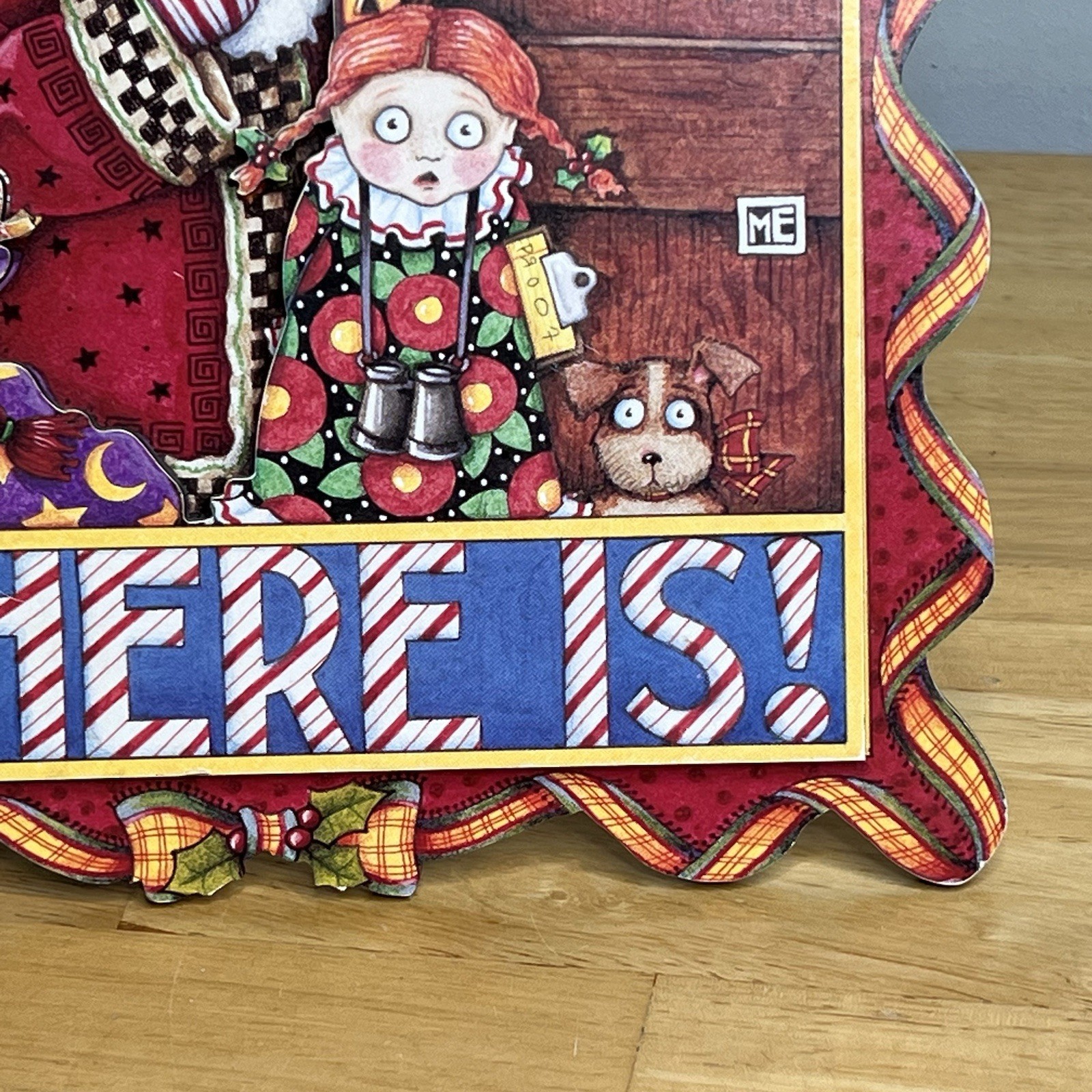 VTG Mary Engelbreit Yes, Virginia Christmas Table Hang Sign Sunrise Pub Read