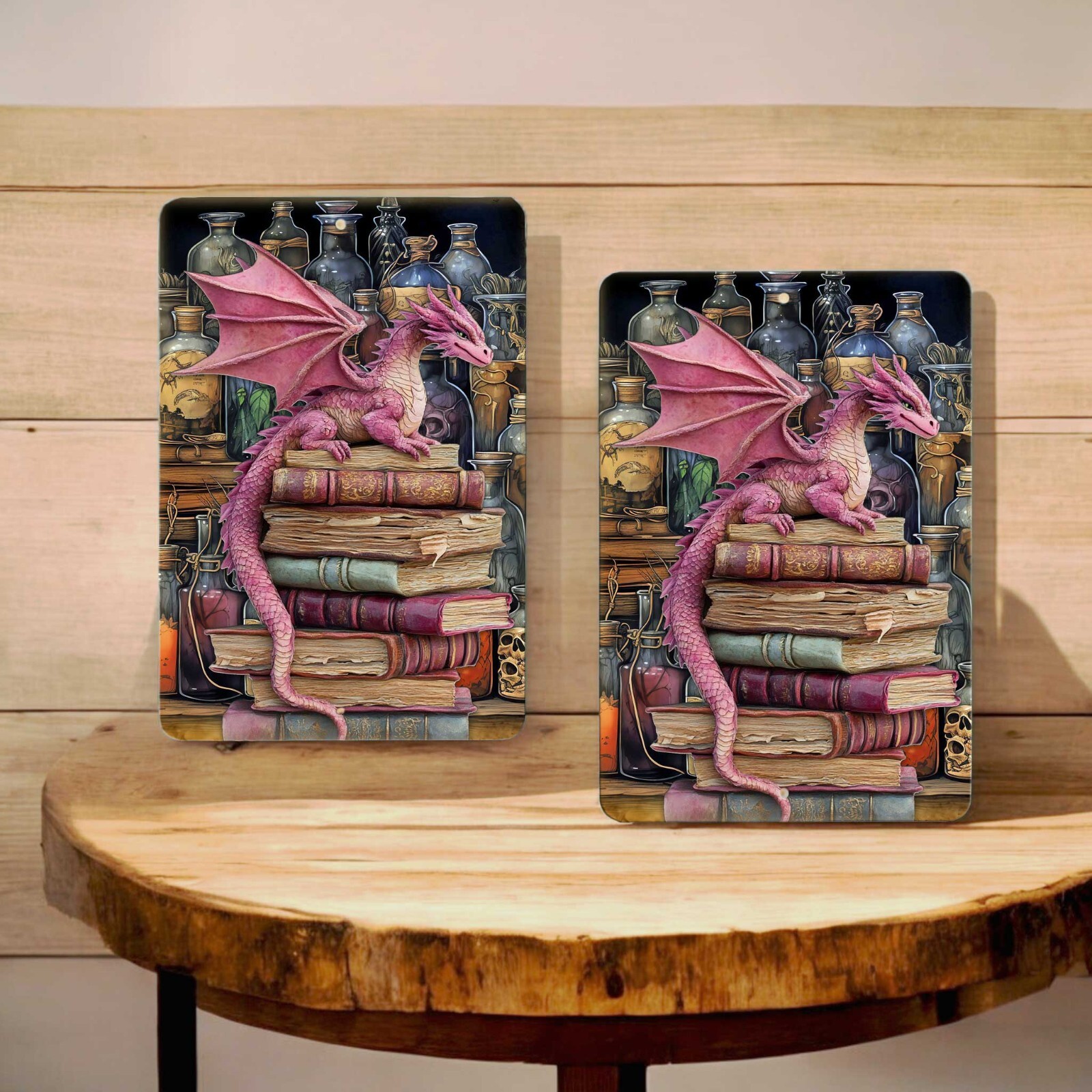Fantasy Dragon Library Metal Sign – Book Lover Wall Art – Magic Books Decor 8×12