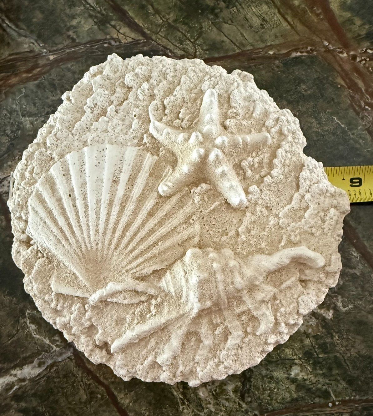Seashell Wall Plaque Starfish Shells 8 1/2 x 9″ Cast Stone Cement Coastal Decor