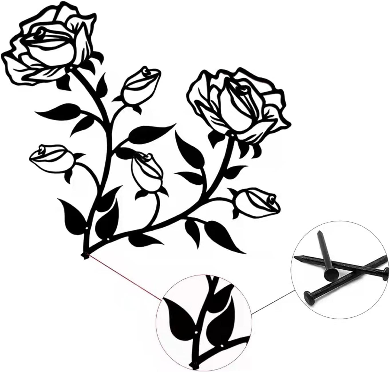 Black Metal Rose Flower Wall Decor for Bathroom,15“H Metal Cute Floral Wall Art