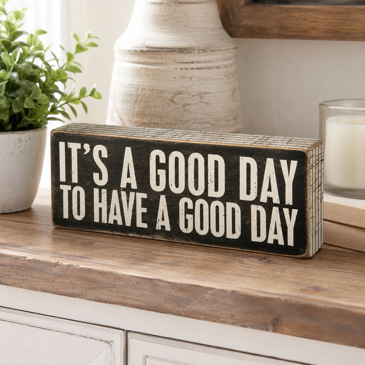 Primitives by Kathy Its A Good Day Wood Box Sign Inspirational Shelf Sitter 8×3