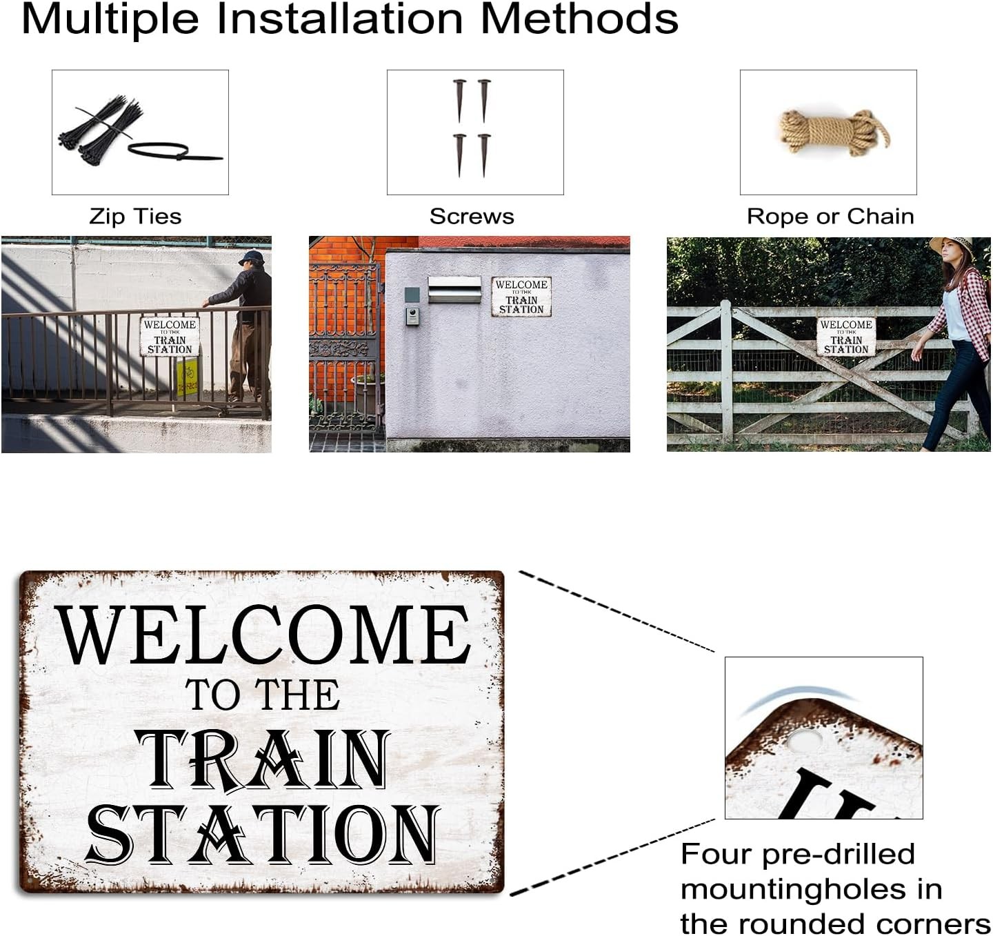 Train Station Sign,Welcome to The Train Station,12 x 8 Vintage Tin Metal Signs
