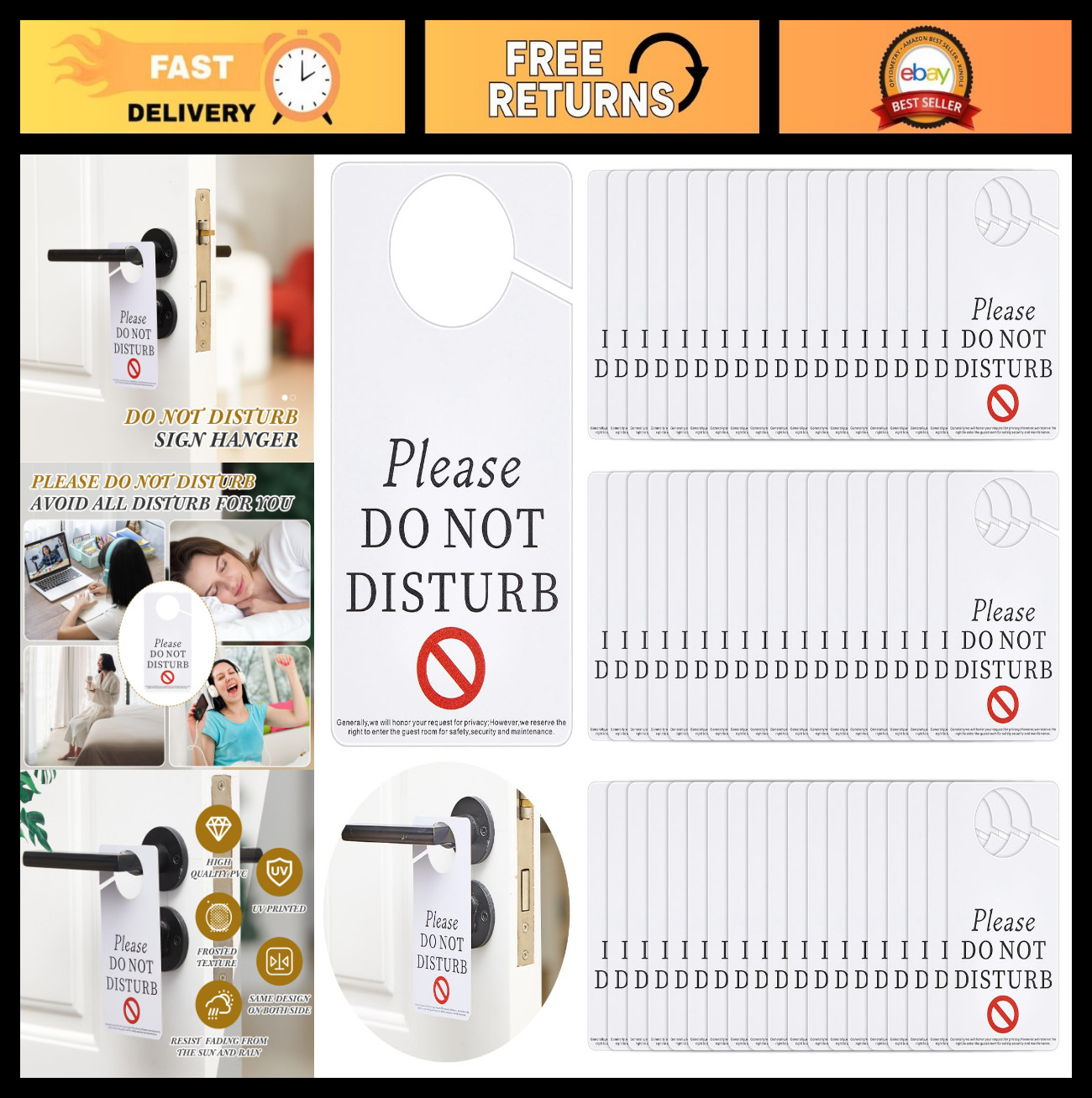 100 Pcs Door Hanger Signs 3″x6″ Please Do Not Disturb Double-Sided PVC for Hotel