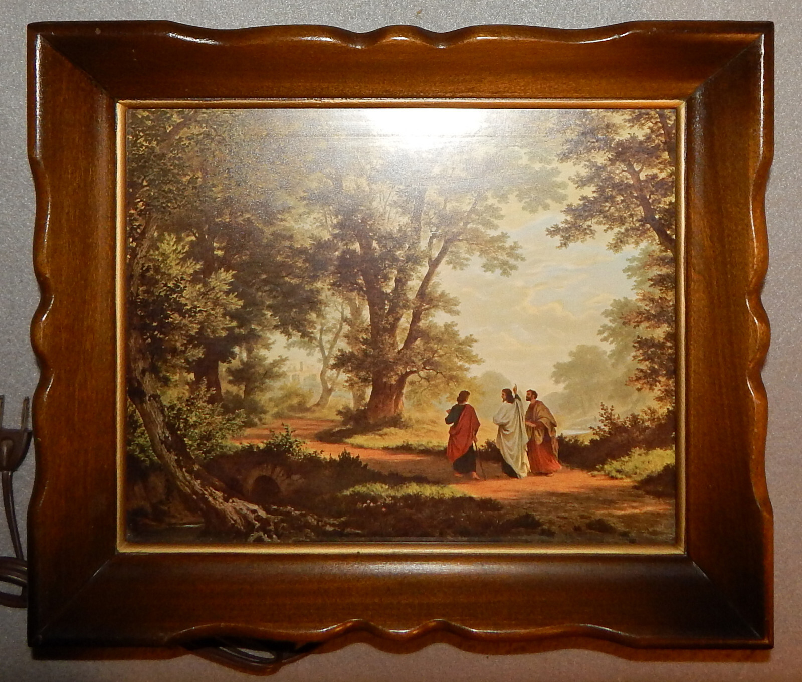 Vintage Lighted Road to Emmaus Picture in Wood Frame (12 1/2″ x 10 1/2″)