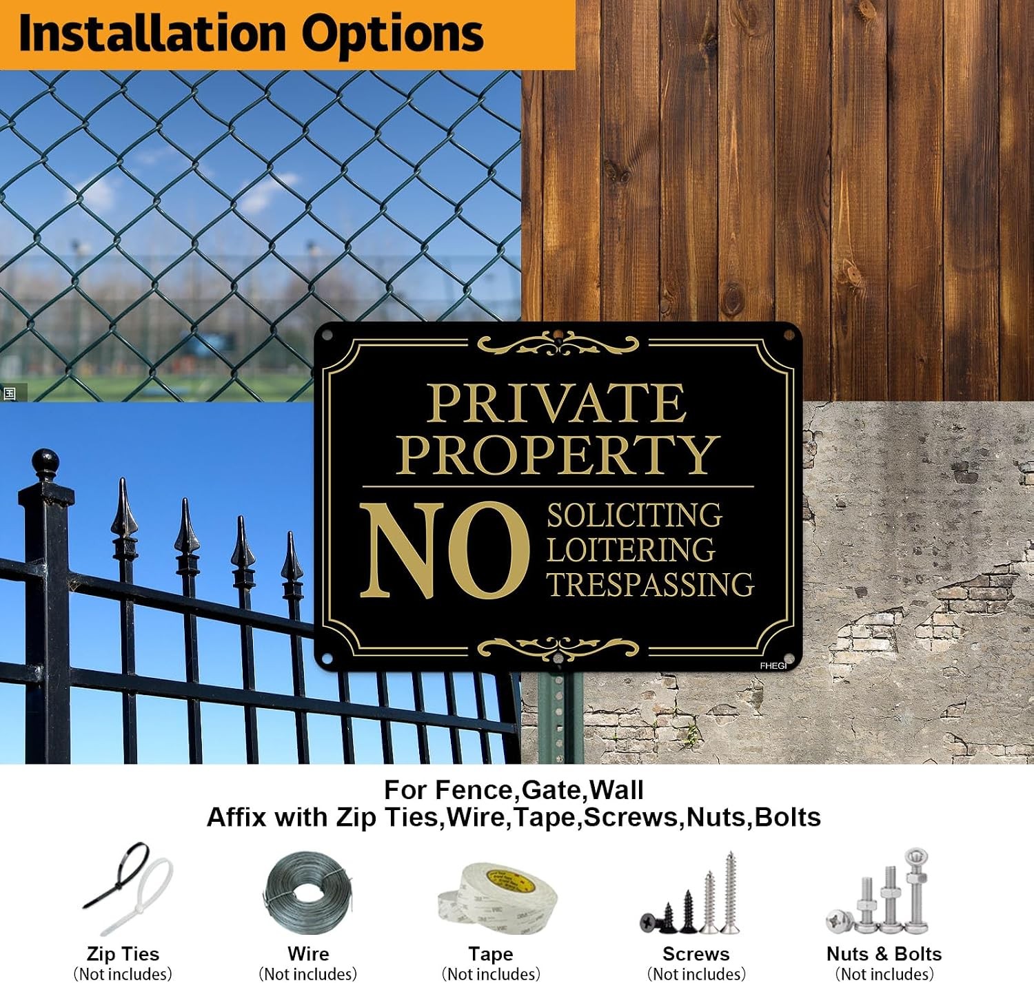 Private Property Warning Signs 2 Pack No Trespassing No Soliciting Signs Black