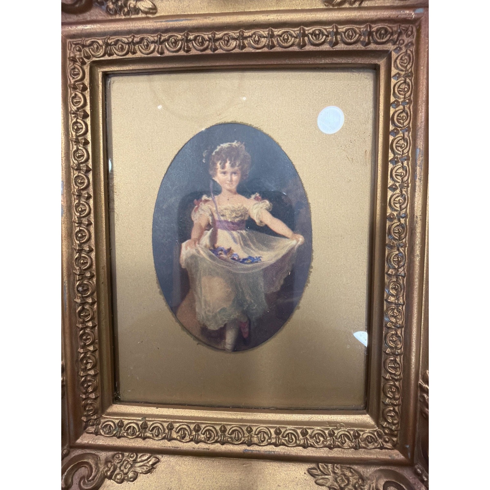 Vintage Romantic Portrait Wall Art Pair Gold Ornate Frames Cottage Decor