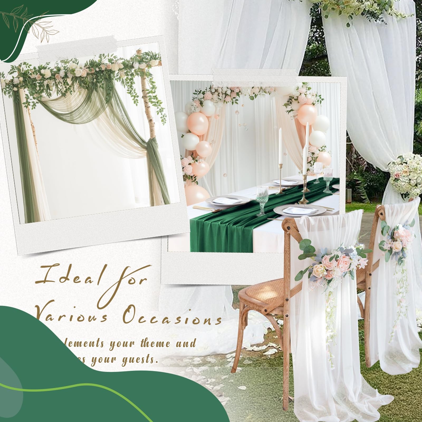 Chiffon Weeding Arch Draping Fabric Dark Green Drapes for Backdrop1 Panel – 2…