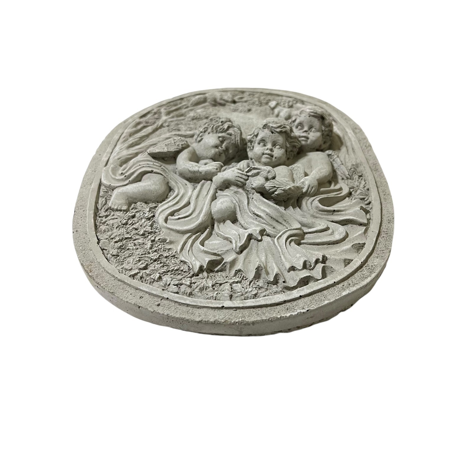 Cherub Angels Wall Plaque Plaster 11.5″ x 8.5″ Decor Lt Gray 3D Textured Angels