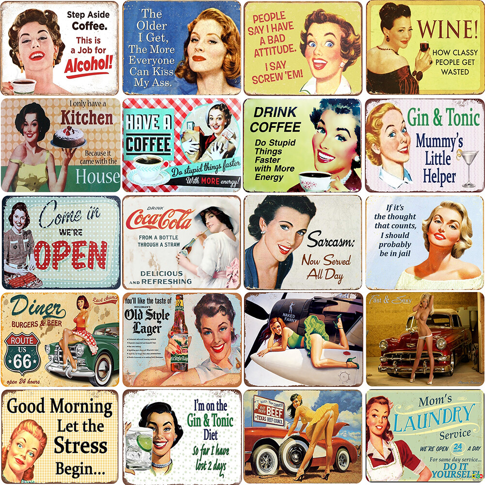 Sexy Woman Vintage Metal Tin Signs Retro Plaque Garage Bar Customization Decor
