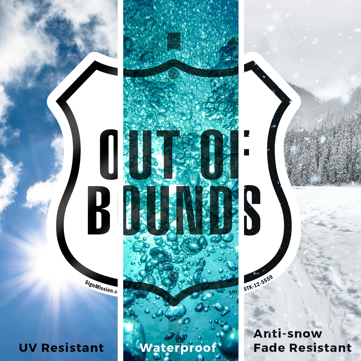 Out Of Bounds Shield Shaped Sign With Stake Weather Resistant Crafted in the USA