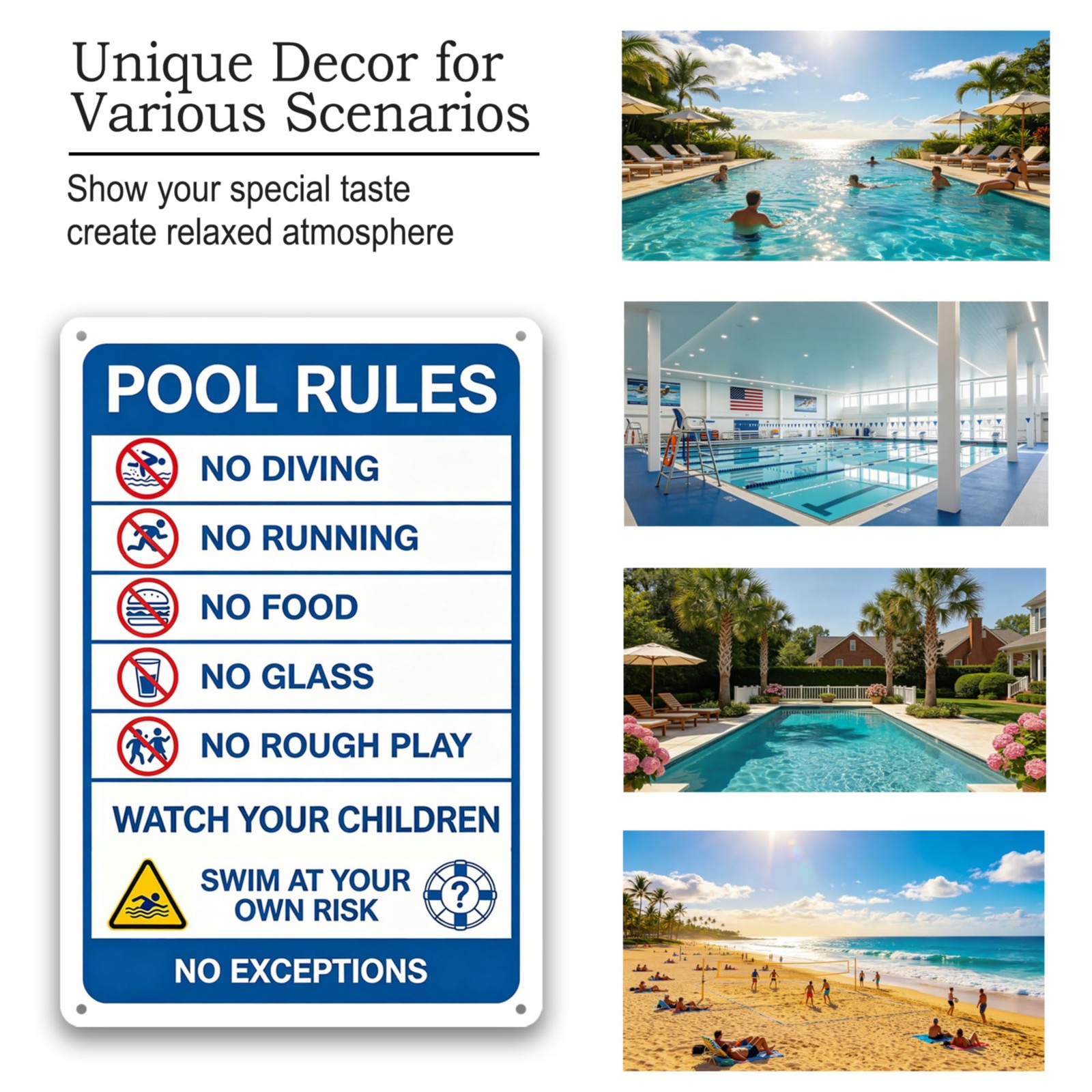 Funny Pool Warning Sign, 12×8 Inch Aluminum Pool Rules Sign, Indoor Outdoor B…