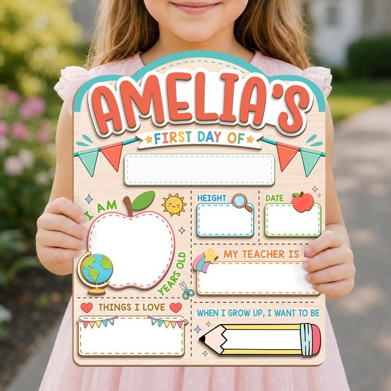 Custom First Day Of School Sign, Back To School Sign Gift For Kids, 1st Day Of S