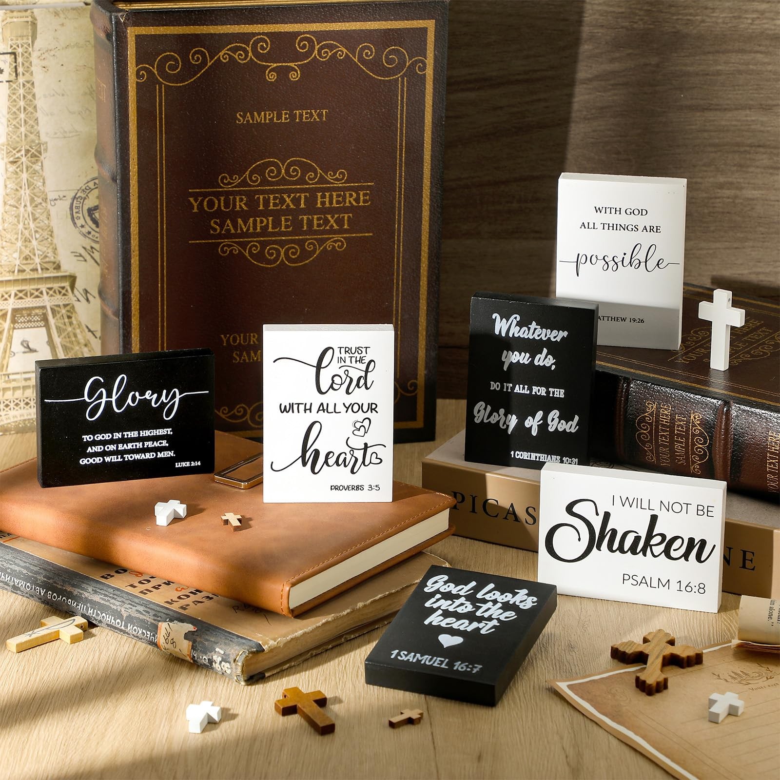 6 Pcs Mini Christian Wooden Signs Bible Verse Decor Inspirational Scripture W…