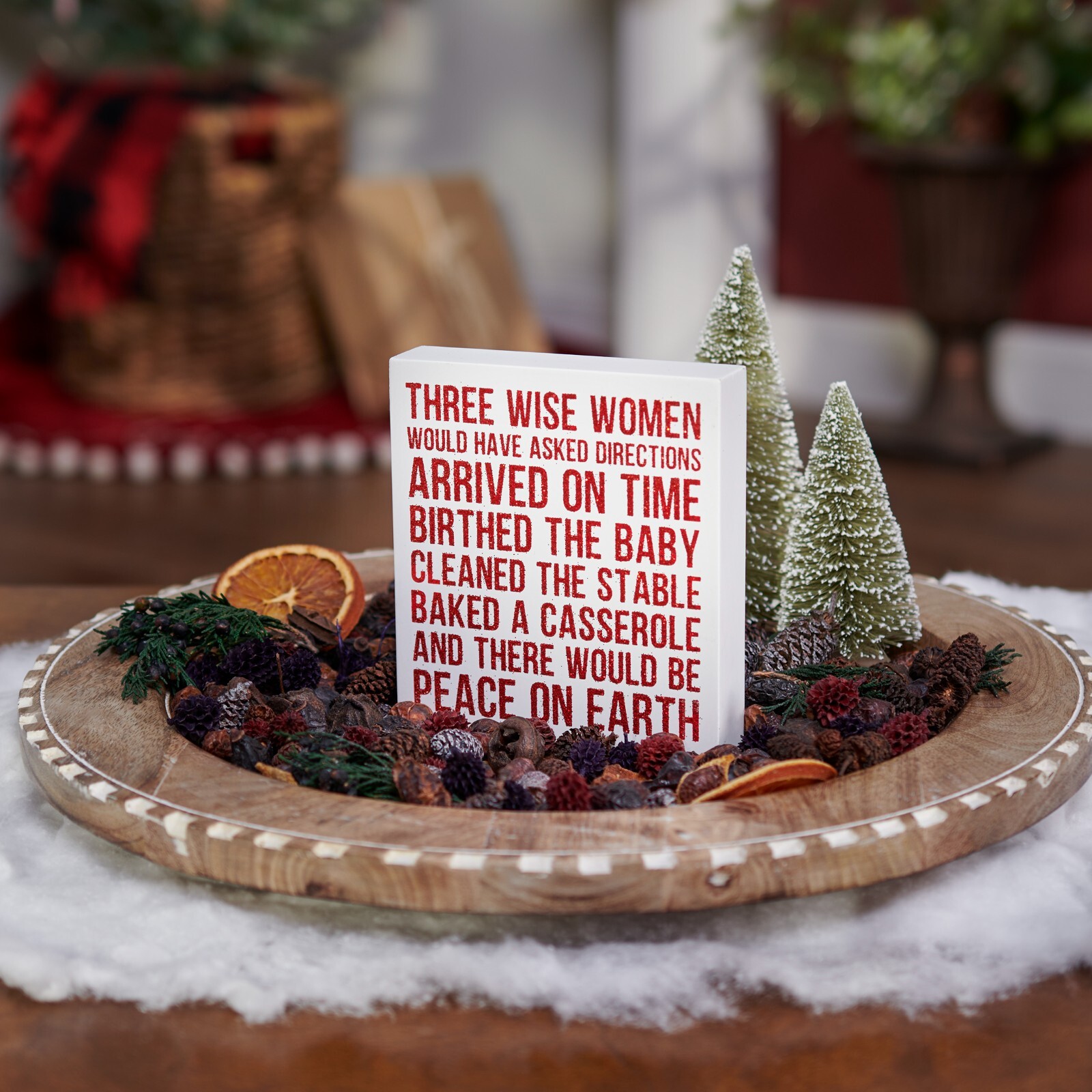 Primitives by Kathy Holiday Glitter Block Sign Three Wise Women Humor Home Decor