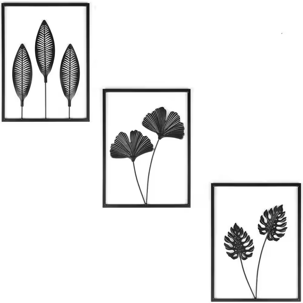 15.7 In. H Metal Wall Decoration with Light Strips Modern Room Decor(Set of 3)