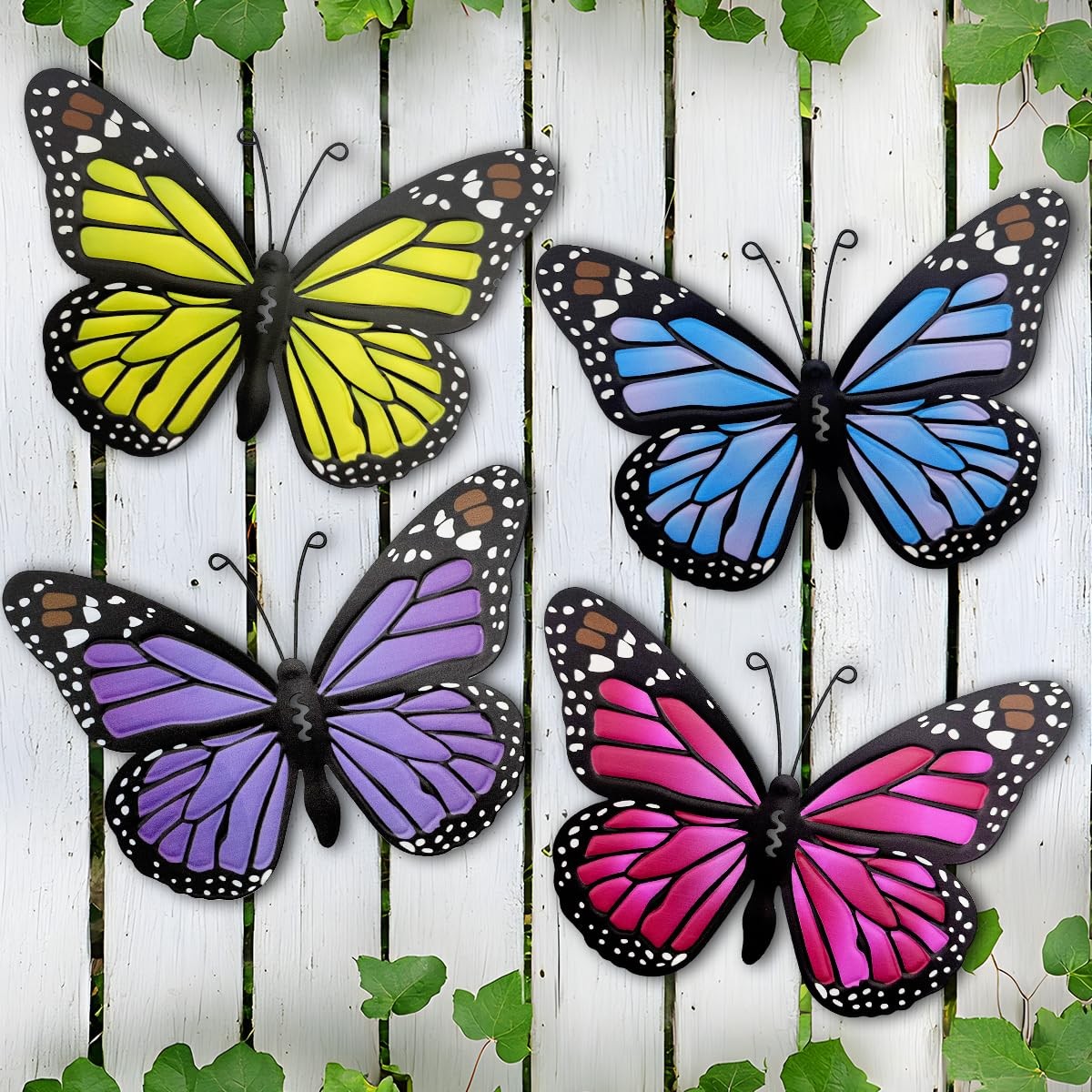 Metal Butterfly Outdoor Decor – 4 Pack 9.8in Butterflies Wall Sculpture Hangi…