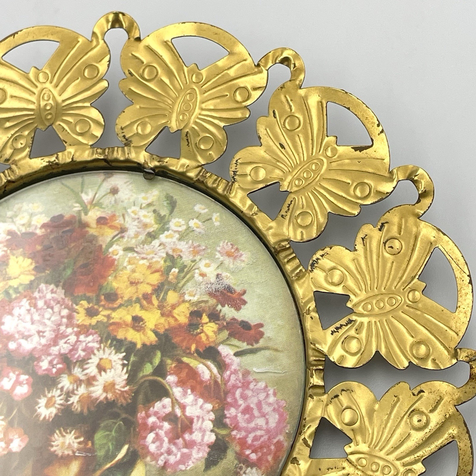 Vintage 1950s Brass Butterfly 6” Floral Wall Plaques England Made Set of 2