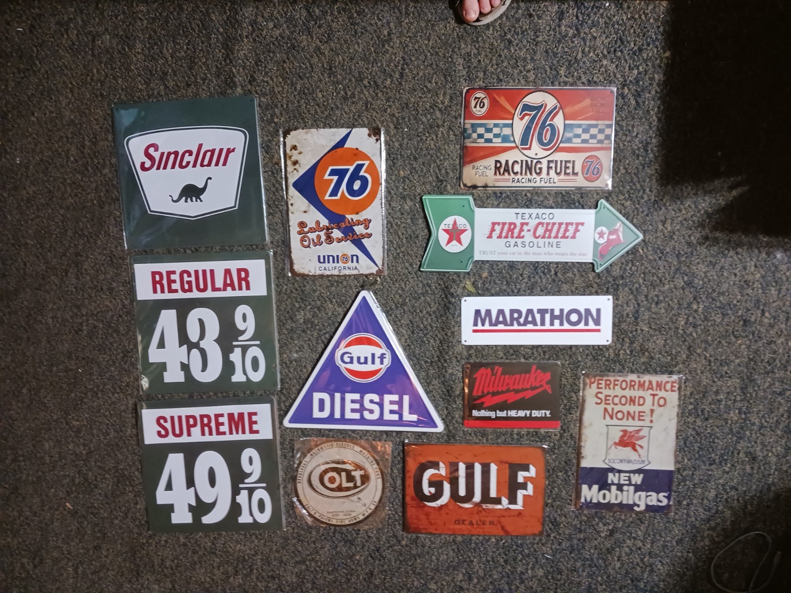 Lot Of 12 Tool Firearm Gas Oil Gulf Texaco Milwaukee Colt Mobil Shop Signs