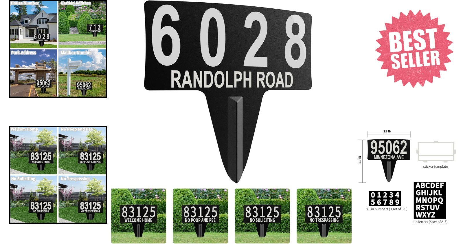 Elegant Metal Address Sign – High Visibility Waterproof Yard Plaque (11×11 In)