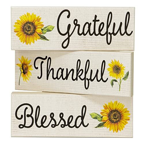JennyGems Sunflower Decor, Grateful Thankful Blessed Wood Blocks,Farmhouse Decor