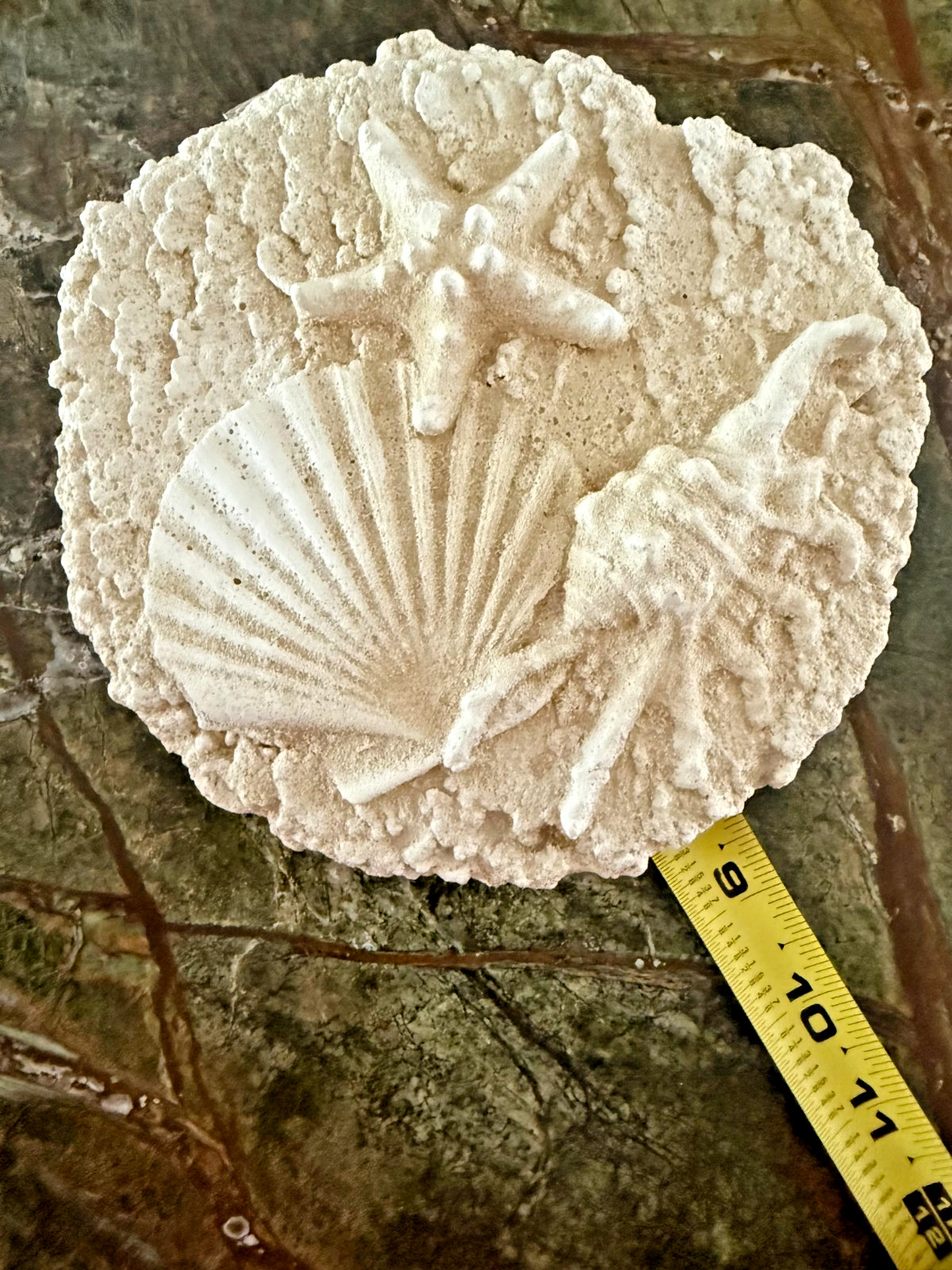 Seashell Wall Plaque Starfish Shells 8 1/2 x 9″ Cast Stone Cement Coastal Decor
