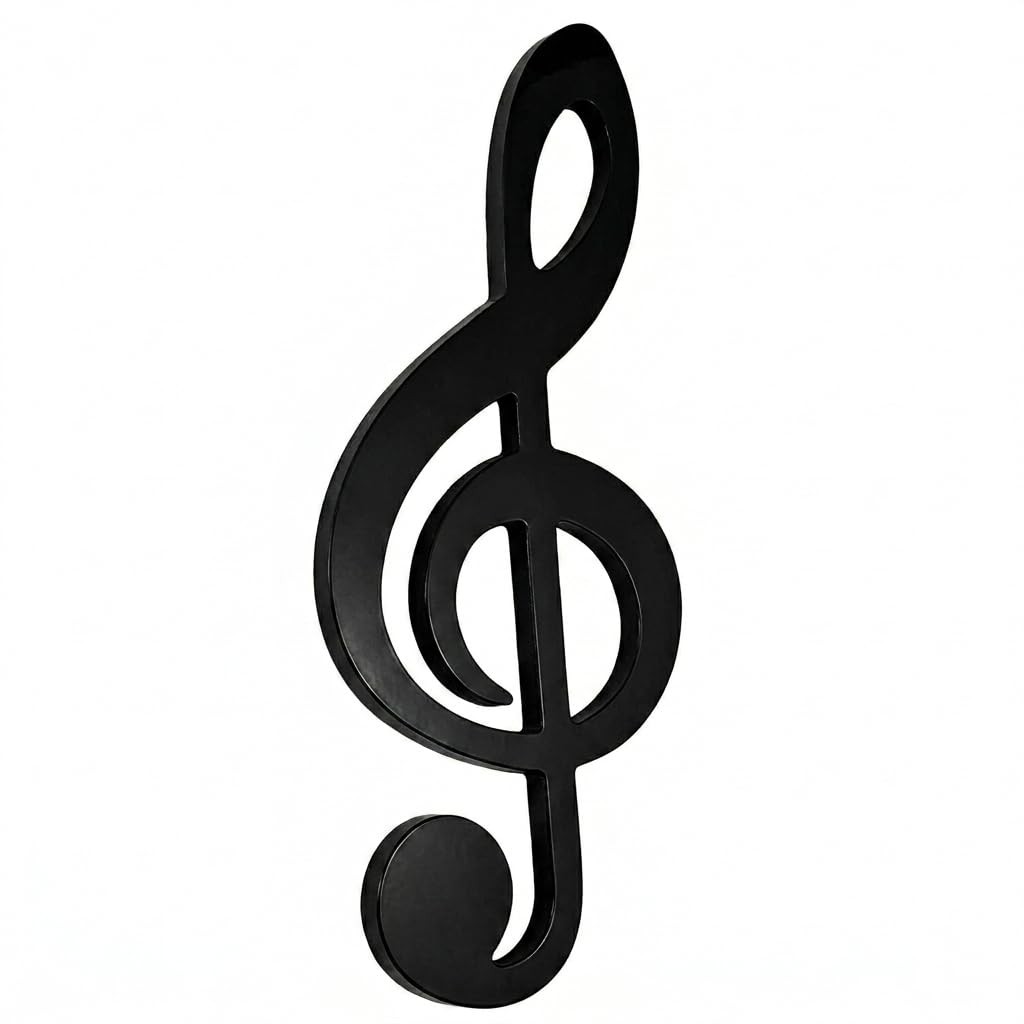 Treble Clef Music Note Glossy Black 9 Inch Wood Hanging Wall Decoration