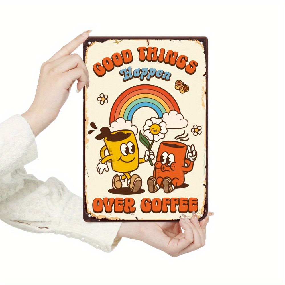 One piece of hippie quote Vintage painting card,Good Things Happ Tin Metal Signs