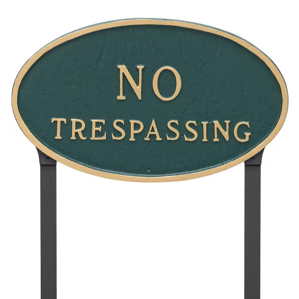 10 In. X 18 In. Large Oval No Trespassing Statement Plaque with 23 In. Lawn Stak